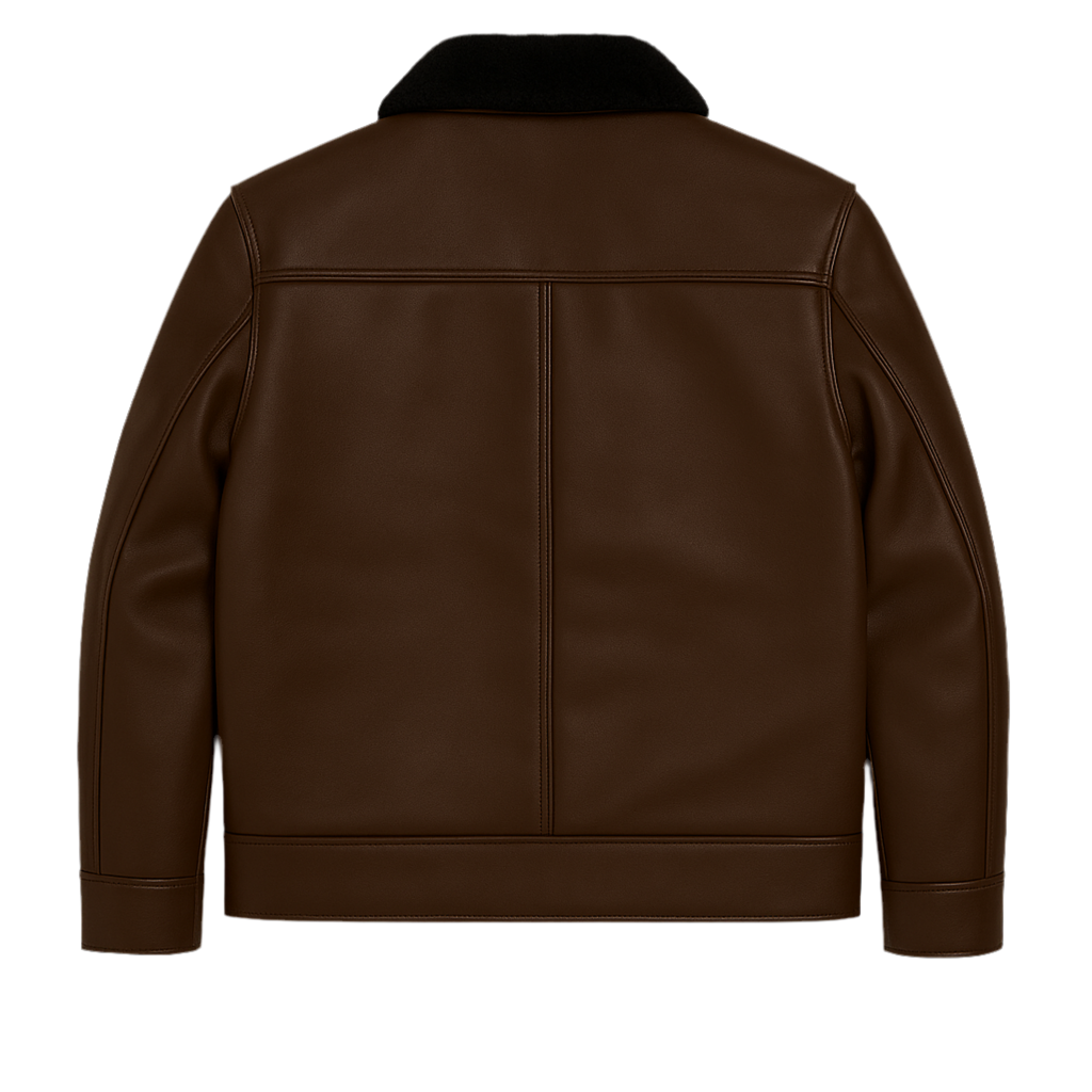 Heritage Bros Dark Brown Leather Jacket with Black Fur Collar