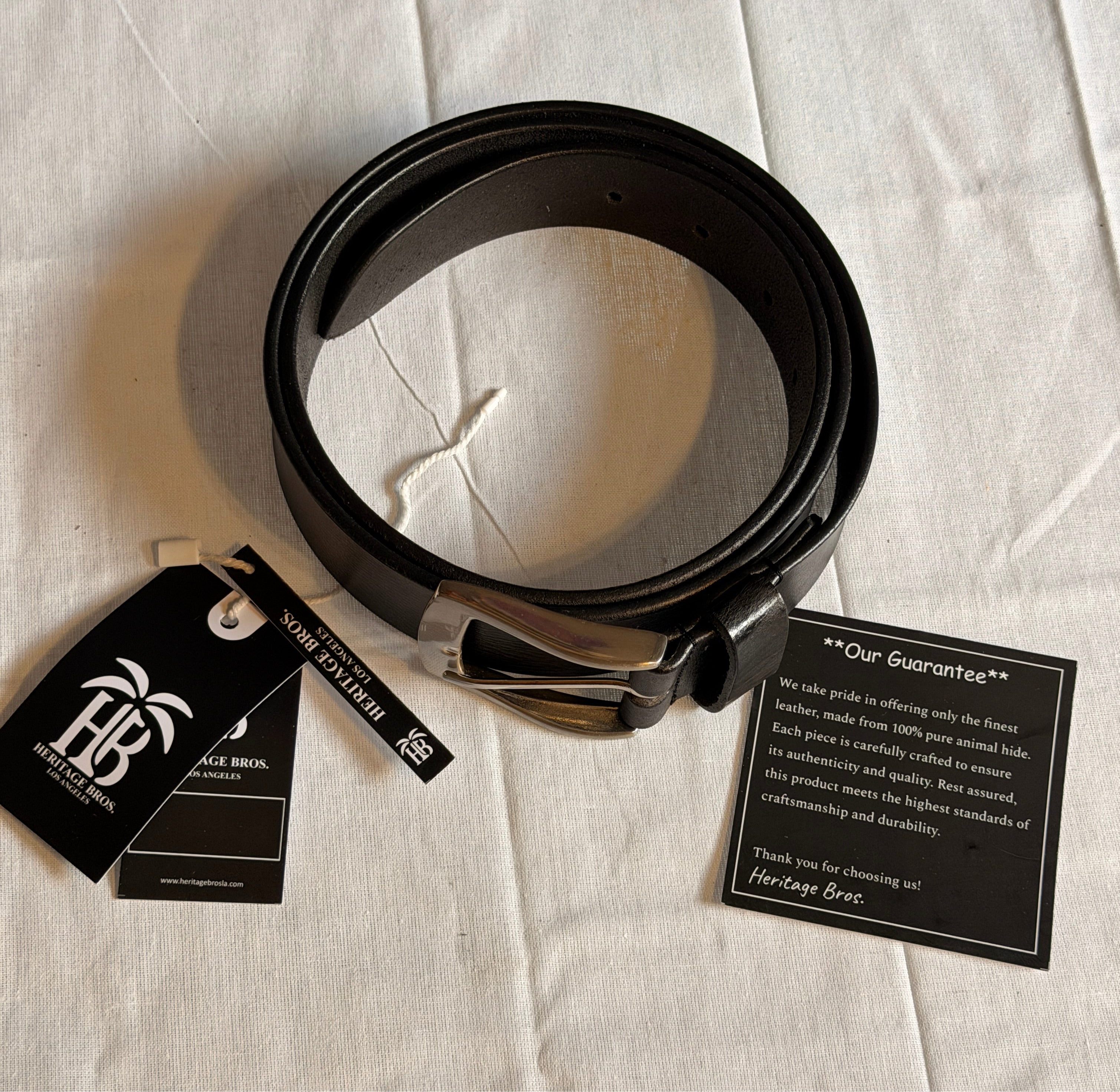 Classic Leather Belt – Black with Polished Metal Buckle