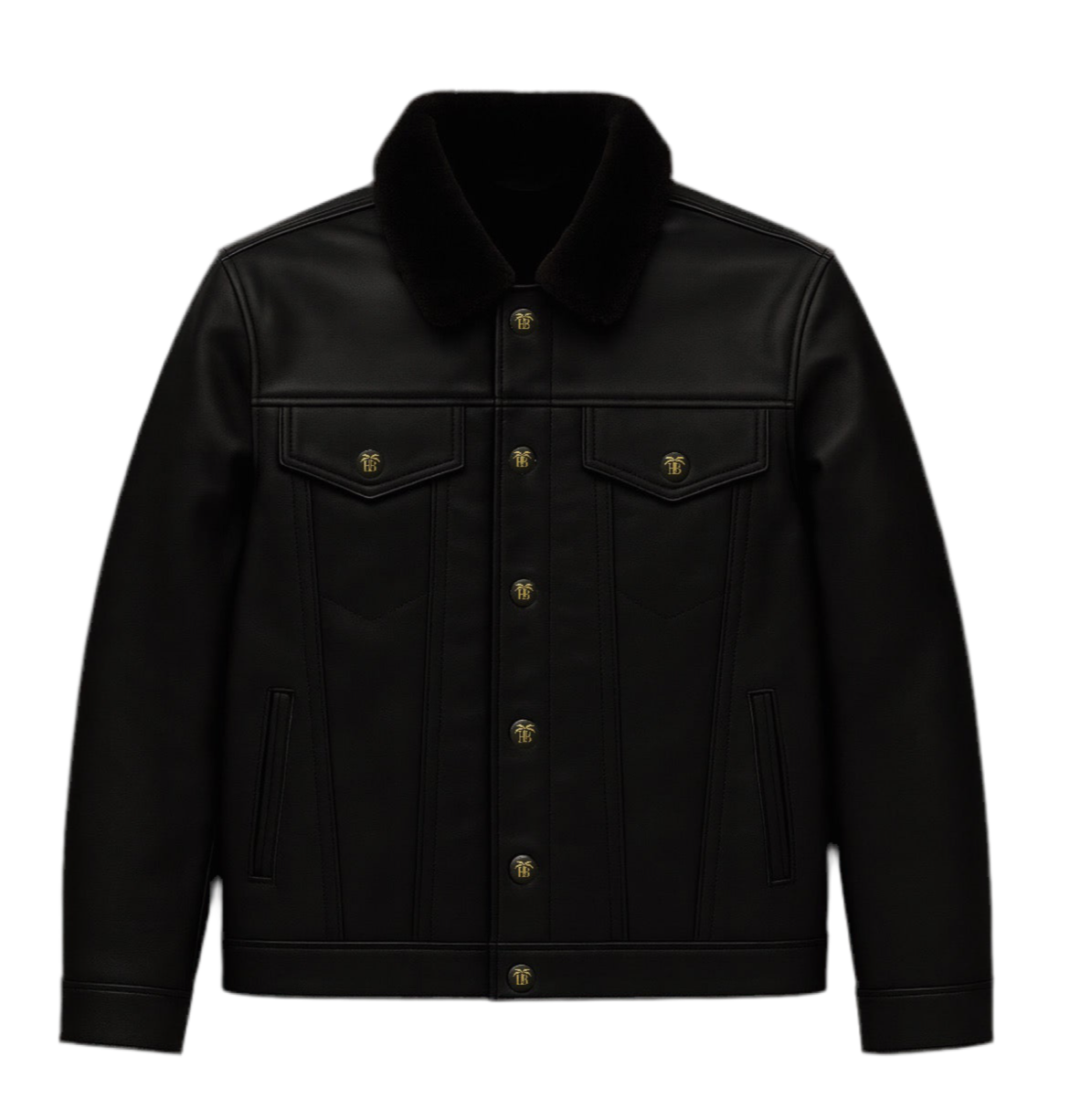 Heritage Bros. Black Leather Jacket with Shearling Collar