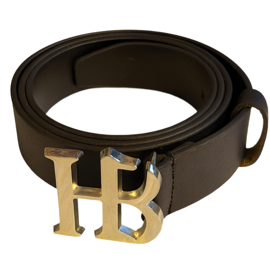 HB Buckle Leather Belt – Black with Silver Buckle