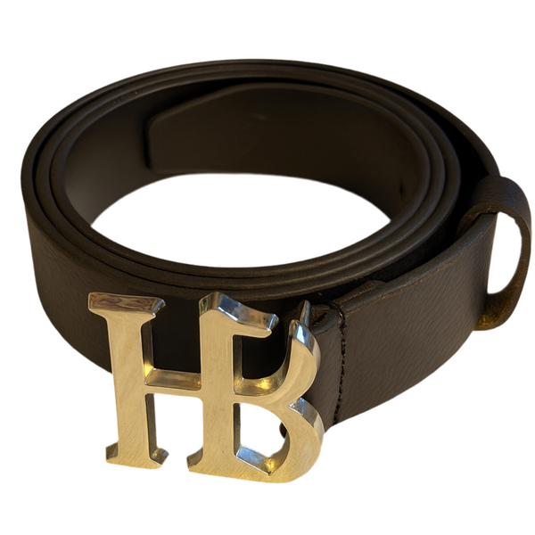 HB Buckle Leather Belt – Black with Silver Buckle
