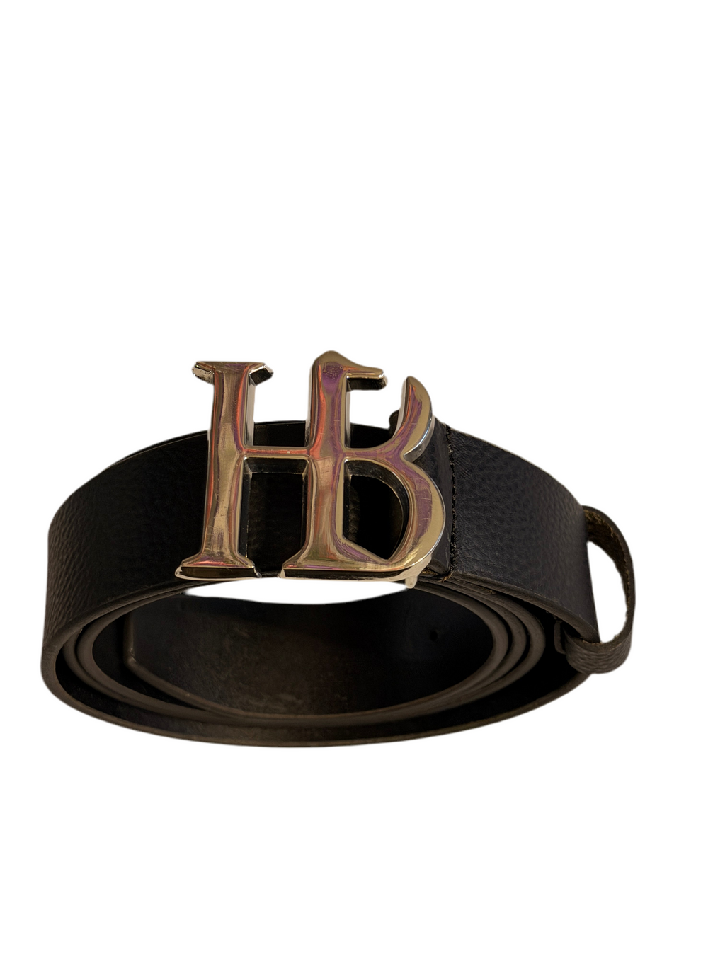 HB Buckle Leather Belt – Black with Silver Buckle