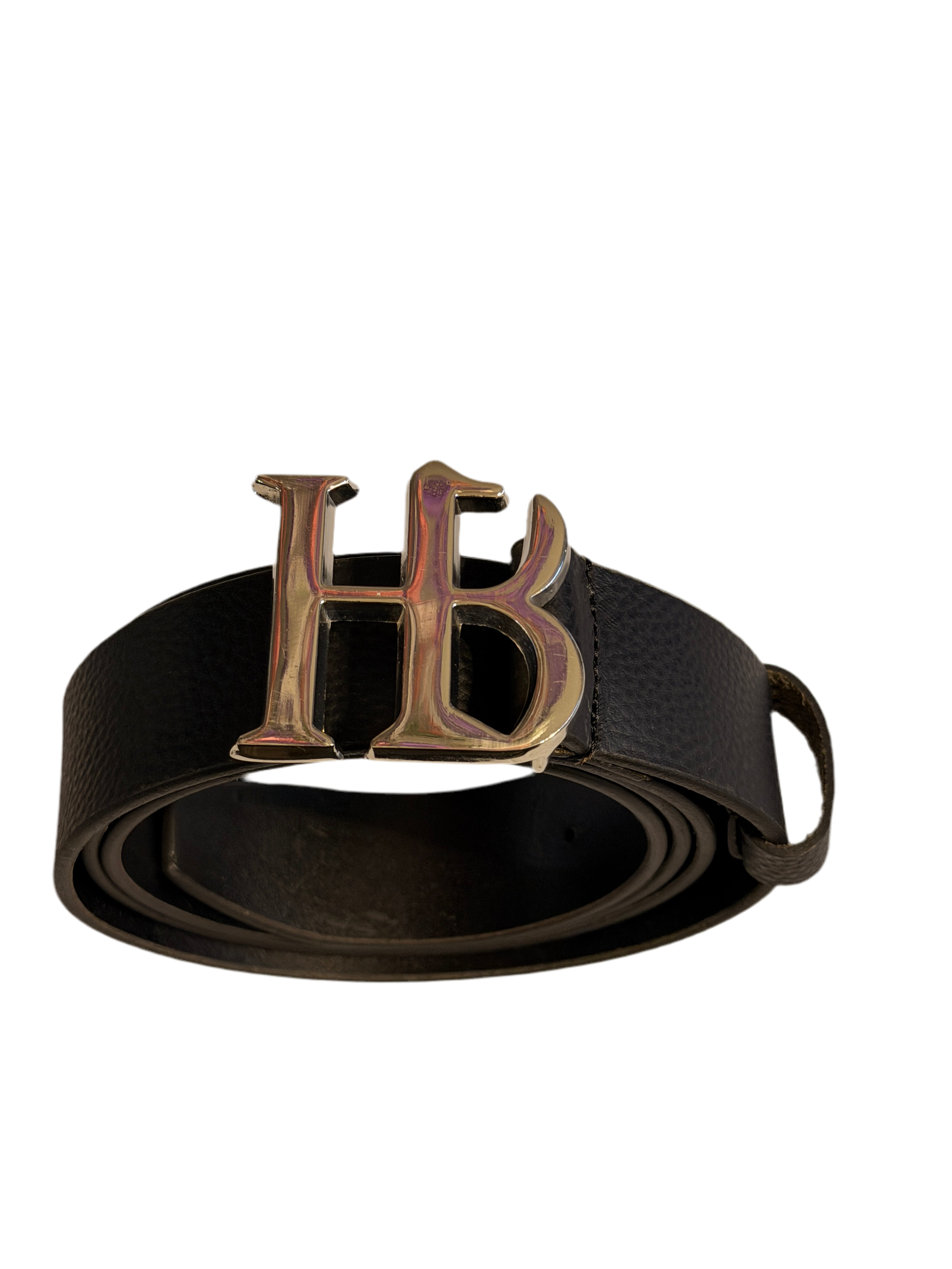 HB Buckle Leather Belt – Black with Silver Buckle