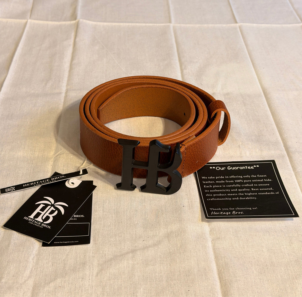 HB Buckle Leather Belt – Tan with Black Buckle
