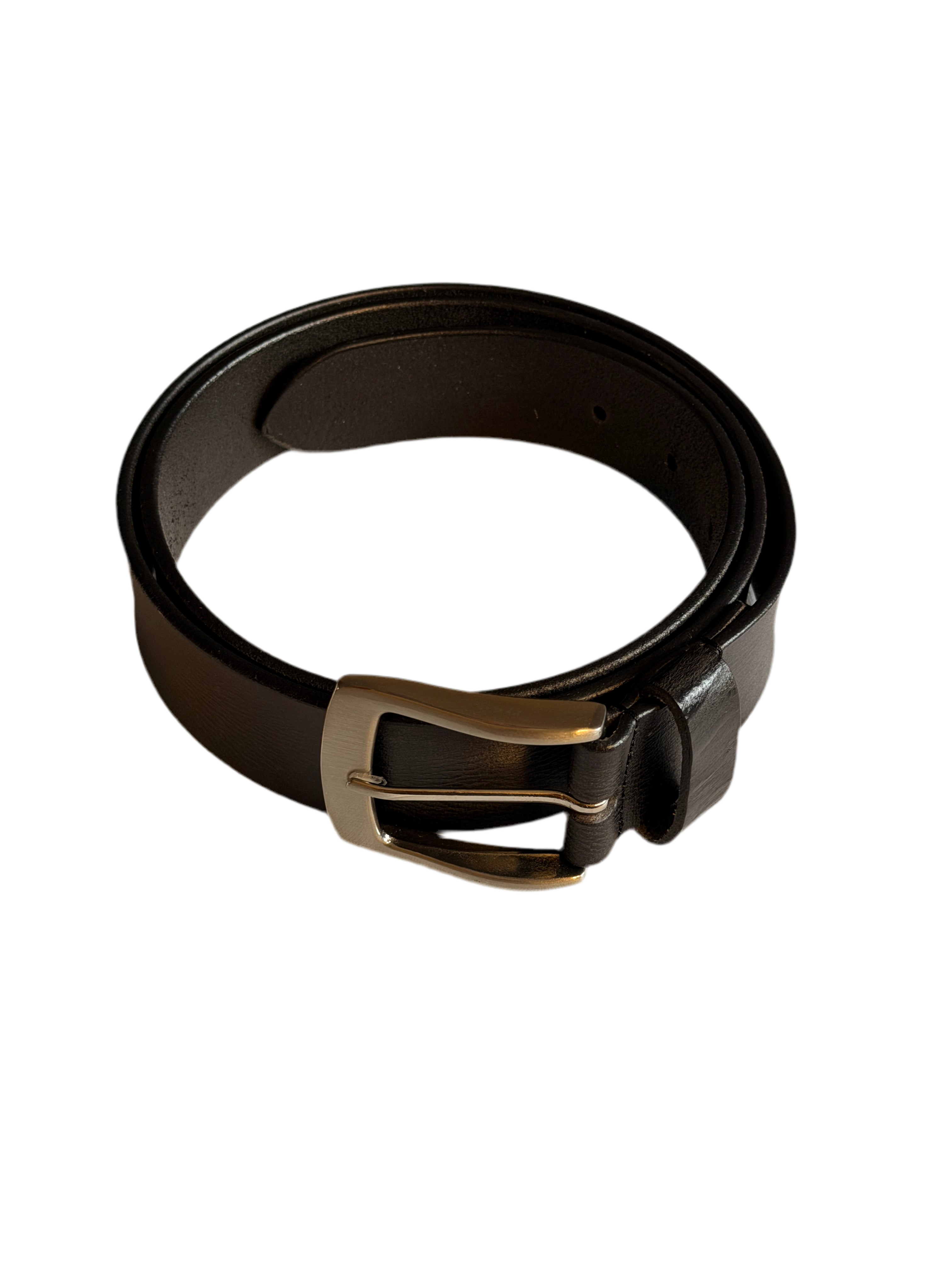 Classic Leather Belt – Black with Polished Metal Buckle