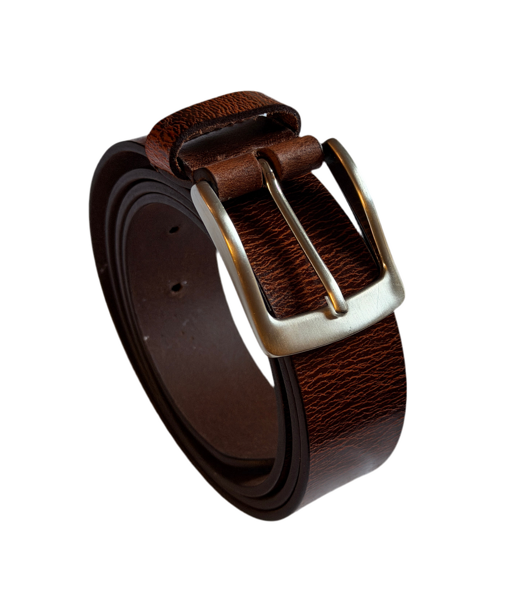 Classic Leather Belt – Brown with Polished Metal Buckle