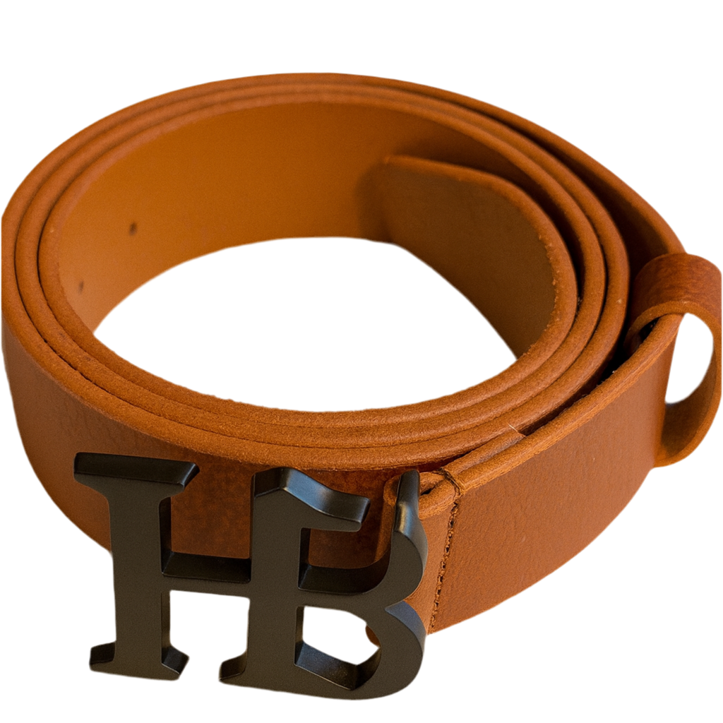 HB Buckle Leather Belt – Tan with Black Buckle