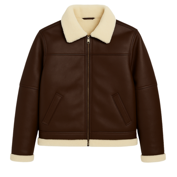 Heritage Bros Chocolate Brown Shearling Leather Jacket