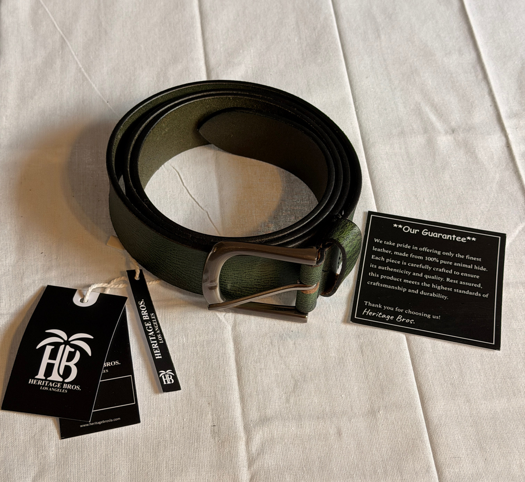 Classic Leather Belt – Olive Green with Polished Metal Buckle