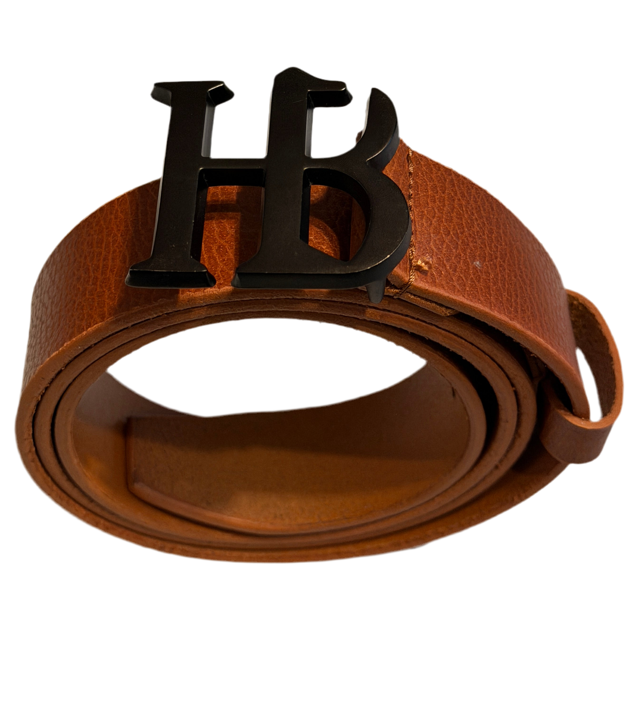 HB Buckle Leather Belt – Tan with Black Buckle