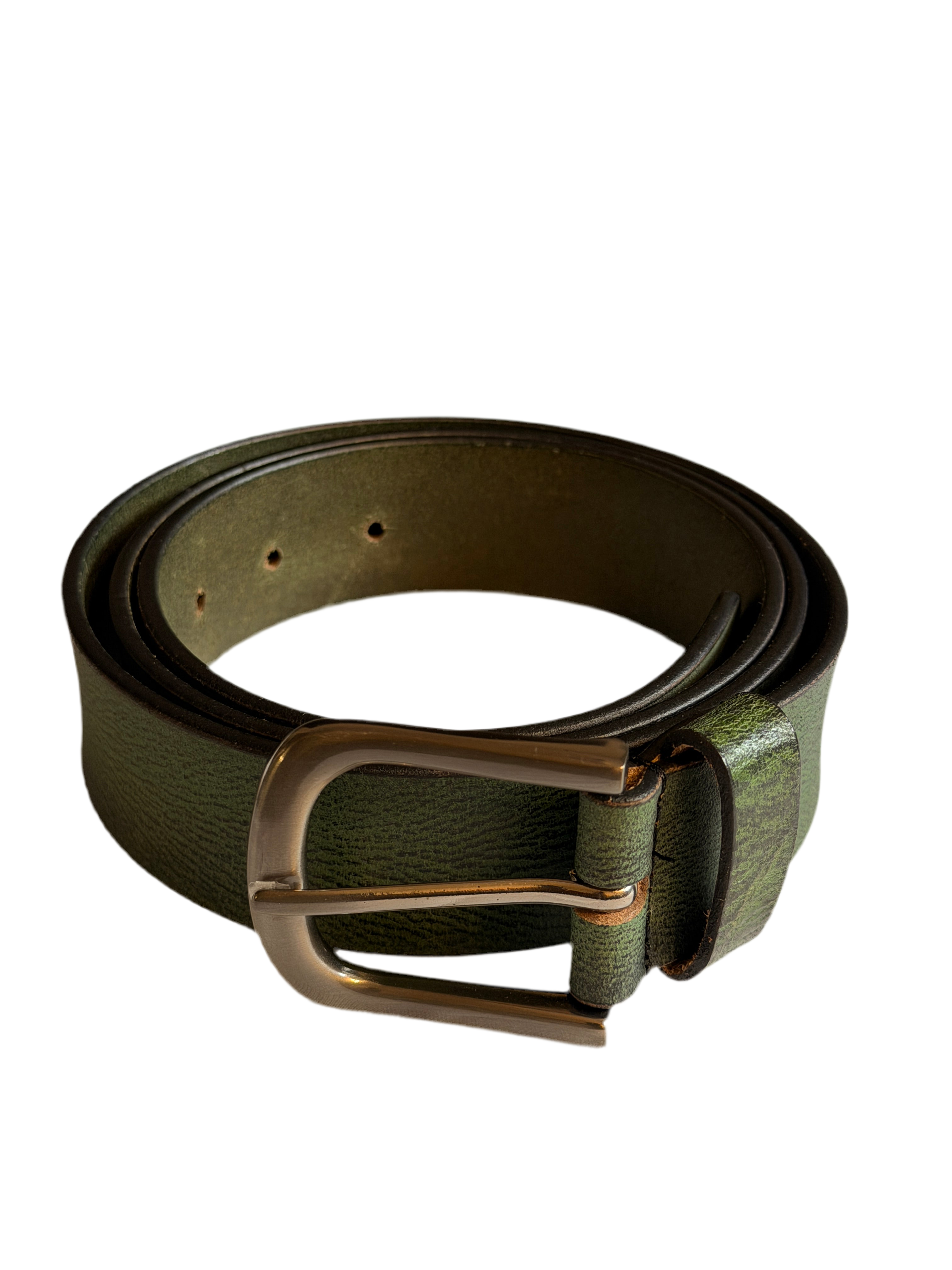 Classic Leather Belt – Olive Green with Polished Metal Buckle