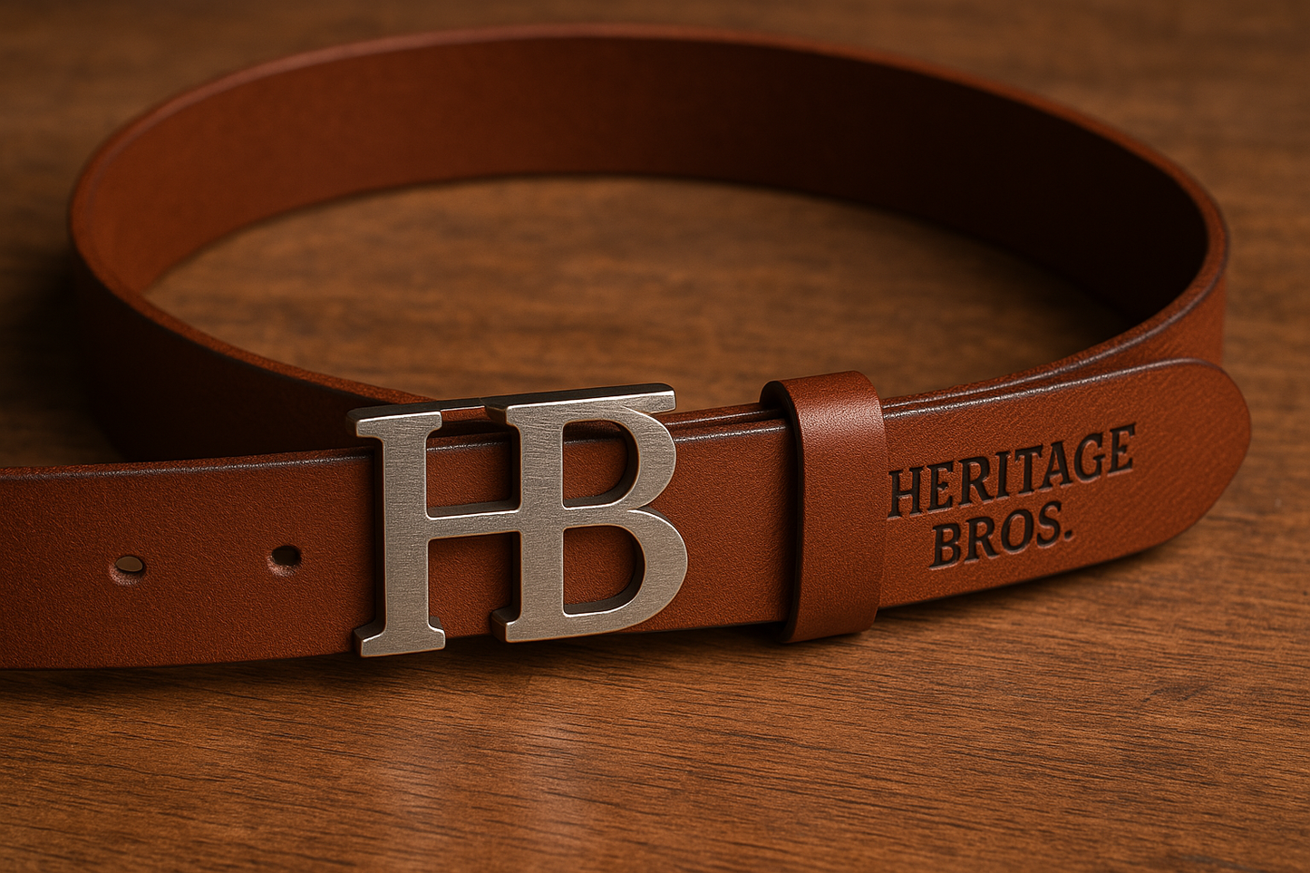 Heritage Bros. Signature Leather Belt with HB Monogram Buckle